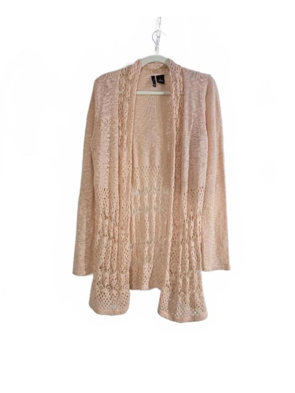 New Directions Pink Open Knit Cardigan Sweater Size M